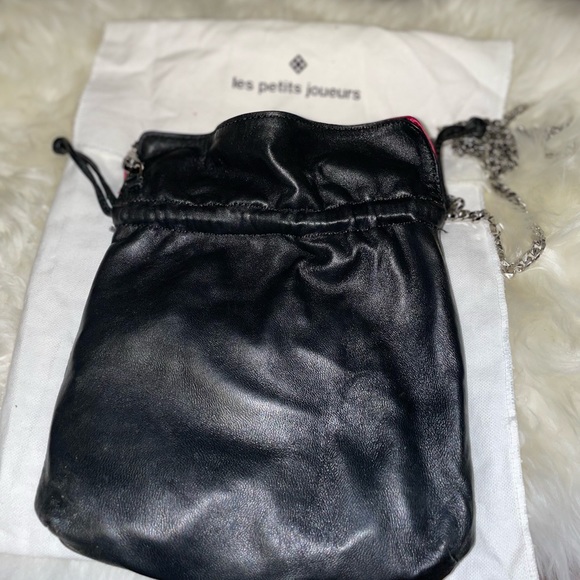- Les petits Joueurs satin pink & black leather versatile reservesble bag $150 - Picture 2 of 4